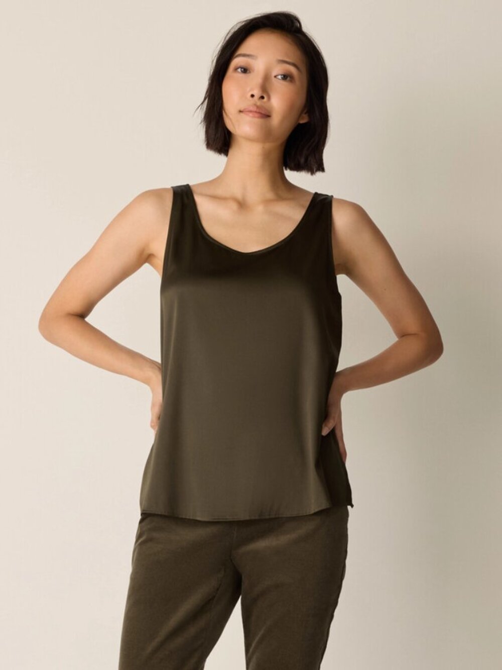 NWT Eileen Fisher WREN Stretch silk Charmeuse Scoop Neck Tank